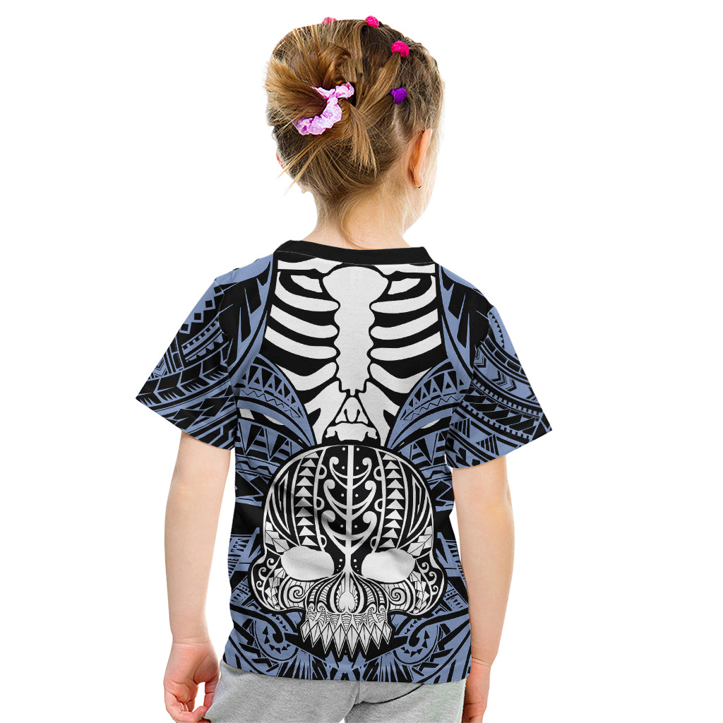 Personalised Polynesia Skull Kid T Shirt With Boars Tusk Blue Arty Vibe - Wonder Print Shop