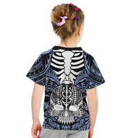 Personalised Polynesia Skull Kid T Shirt With Boars Tusk Blue Arty Vibe - Wonder Print Shop