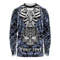Personalised Polynesia Skull Long Sleeve Shirt With Boars Tusk Blue Arty Vibe - Wonder Print Shop