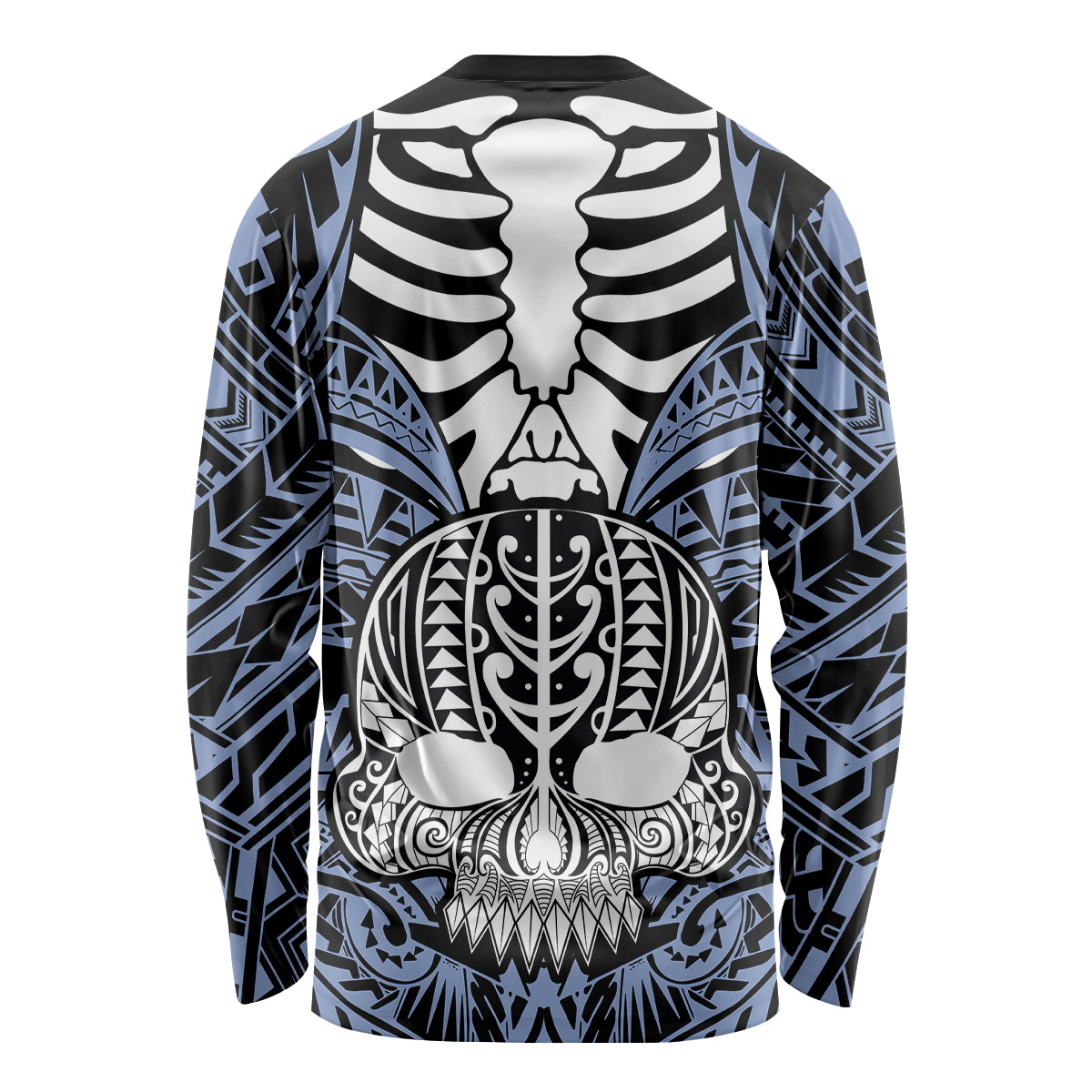 Personalised Polynesia Skull Long Sleeve Shirt With Boars Tusk Blue Arty Vibe - Wonder Print Shop
