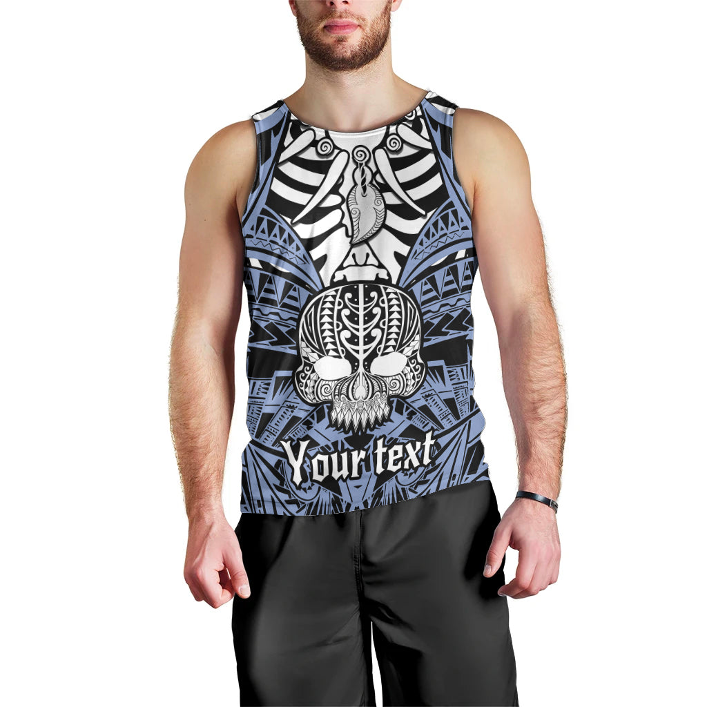Personalised Polynesia Skull Men Tank Top With Boars Tusk Blue Arty Vibe - Wonder Print Shop
