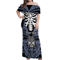 Personalised Polynesia Skull Off Shoulder Maxi Dress With Boars Tusk Blue Arty Vibe - Wonder Print Shop