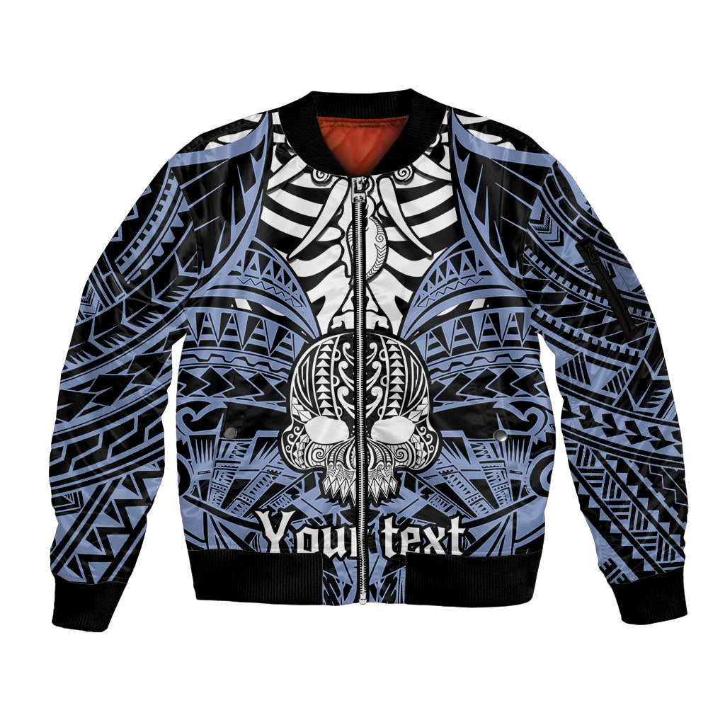 Personalised Polynesia Skull Sleeve Zip Bomber Jacket With Boars Tusk Blue Arty Vibe - Wonder Print Shop