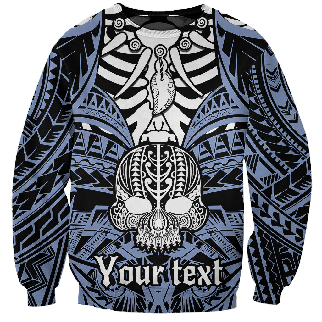 Personalised Polynesia Skull Sweatshirt With Boars Tusk Blue Arty Vibe - Wonder Print Shop