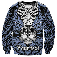 Personalised Polynesia Skull Sweatshirt With Boars Tusk Blue Arty Vibe - Wonder Print Shop