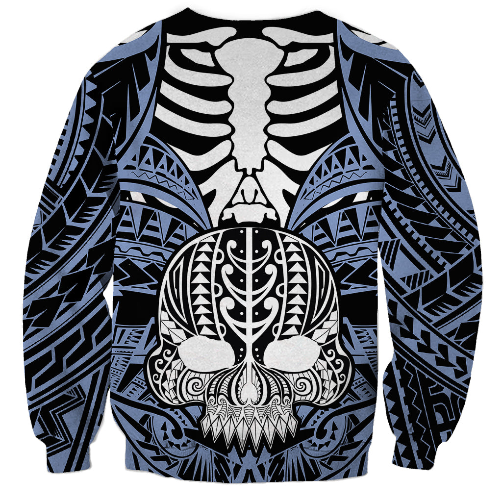 Personalised Polynesia Skull Sweatshirt With Boars Tusk Blue Arty Vibe - Wonder Print Shop
