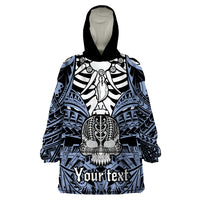 Personalised Polynesia Skull Wearable Blanket Hoodie With Boars Tusk Blue Arty Vibe - Wonder Print Shop