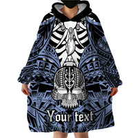 Personalised Polynesia Skull Wearable Blanket Hoodie With Boars Tusk Blue Arty Vibe - Wonder Print Shop