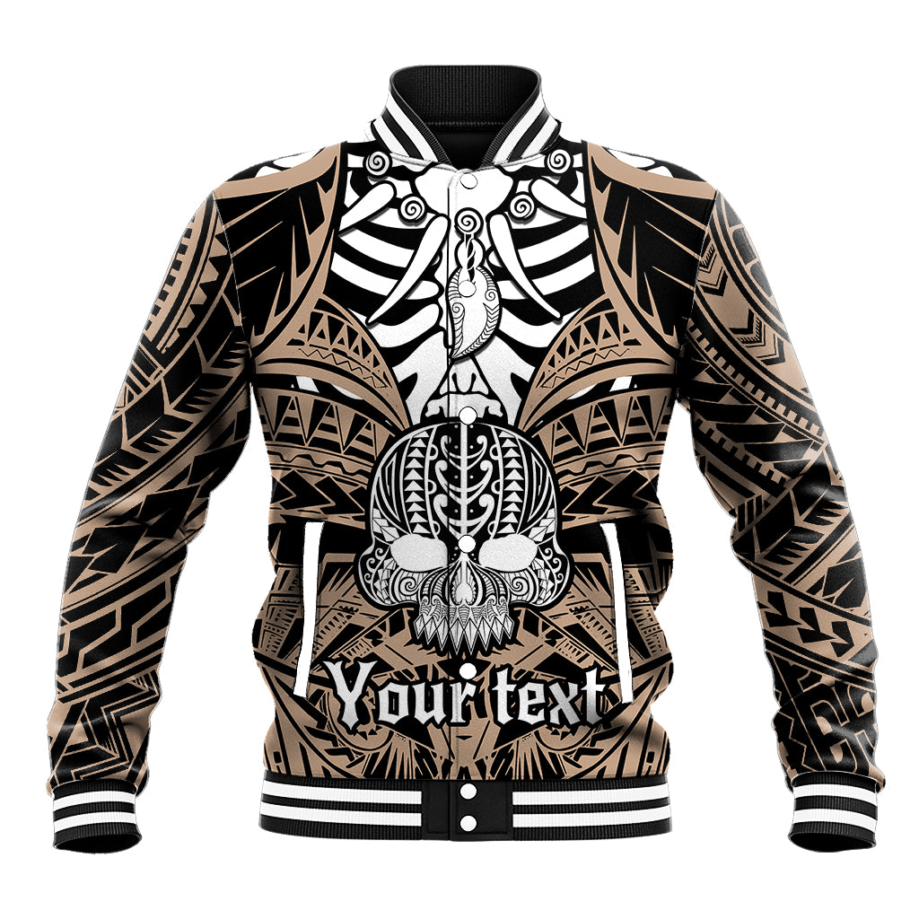 Personalised Polynesia Skull Baseball Jacket With Boars Tusk Gold Arty Vibe LT9 - Wonder Print Shop