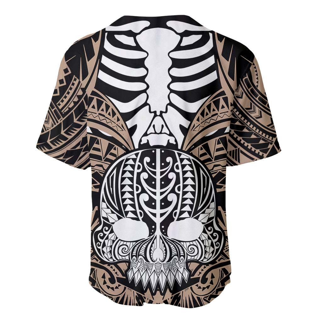 Personalised Polynesia Skull Baseball Jersey With Boars Tusk Gold Arty Vibe LT9 - Wonder Print Shop