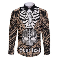 Personalised Polynesia Skull Family Matching Long Sleeve Bodycon Dress and Hawaiian Shirt With Boars Tusk Gold Arty Vibe LT9 - Wonder Print Shop