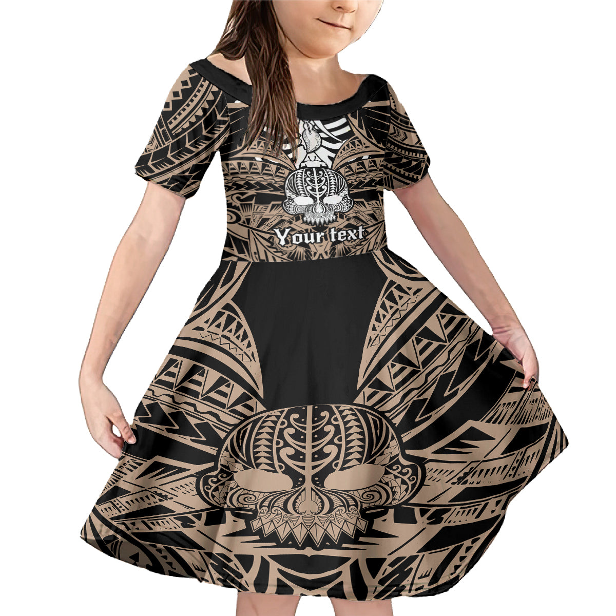 Personalised Polynesia Skull Family Matching Mermaid Dress and Hawaiian Shirt With Boars Tusk Gold Arty Vibe LT9 - Wonder Print Shop