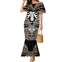 Personalised Polynesia Skull Family Matching Mermaid Dress and Hawaiian Shirt With Boars Tusk Gold Arty Vibe LT9 - Wonder Print Shop