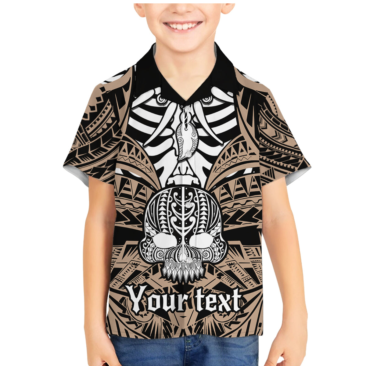 Personalised Polynesia Skull Family Matching Mermaid Dress and Hawaiian Shirt With Boars Tusk Gold Arty Vibe LT9 - Wonder Print Shop