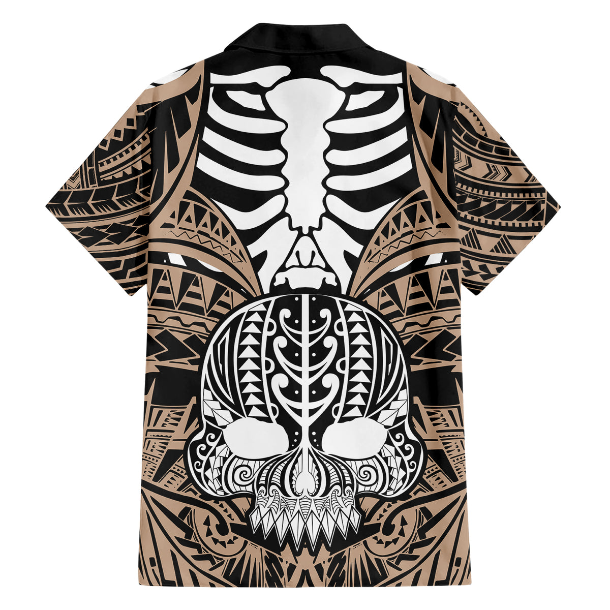 Personalised Polynesia Skull Hawaiian Shirt With Boars Tusk Gold Arty Vibe - Wonder Print Shop