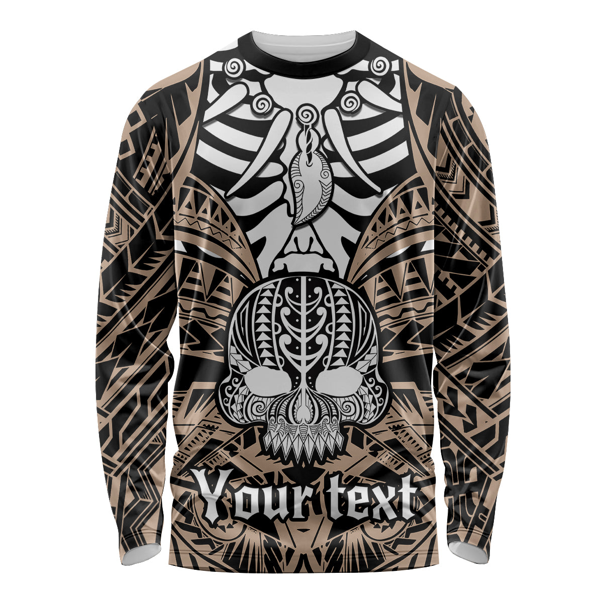 Personalised Polynesia Skull Long Sleeve Shirt With Boars Tusk Gold Arty Vibe - Wonder Print Shop