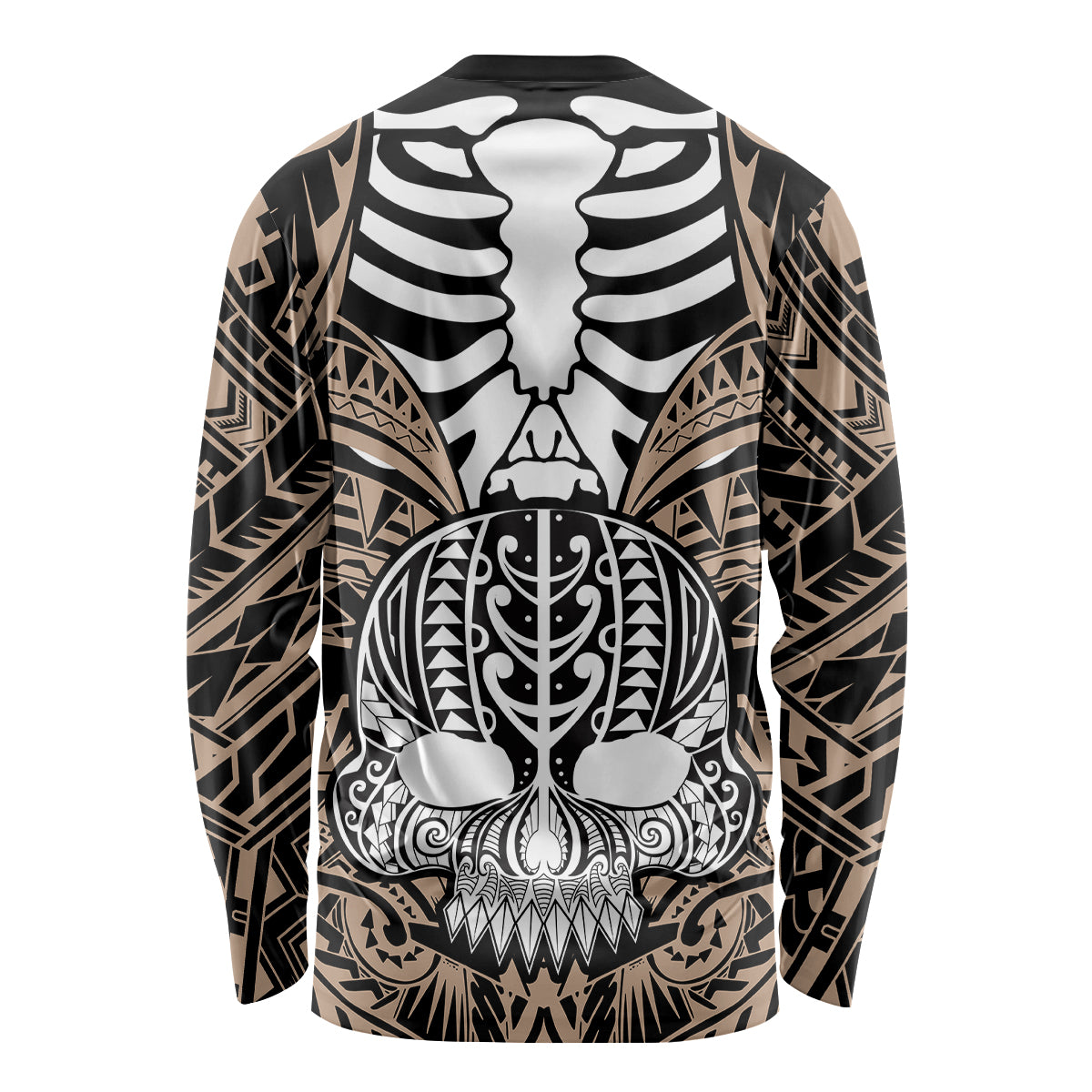Personalised Polynesia Skull Long Sleeve Shirt With Boars Tusk Gold Arty Vibe - Wonder Print Shop