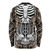 Personalised Polynesia Skull Long Sleeve Shirt With Boars Tusk Gold Arty Vibe - Wonder Print Shop