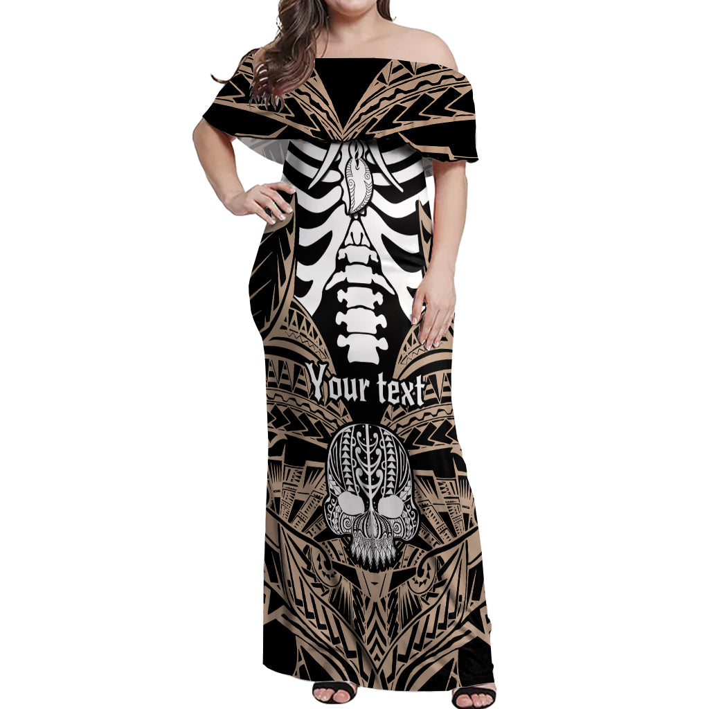 Personalised Polynesia Skull Off Shoulder Maxi Dress With Boars Tusk Gold Arty Vibe - Wonder Print Shop