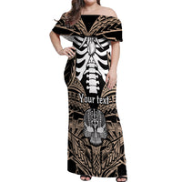 Personalised Polynesia Skull Off Shoulder Maxi Dress With Boars Tusk Gold Arty Vibe - Wonder Print Shop