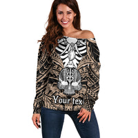 Personalised Polynesia Skull Off Shoulder Sweater With Boars Tusk Gold Arty Vibe - Wonder Print Shop