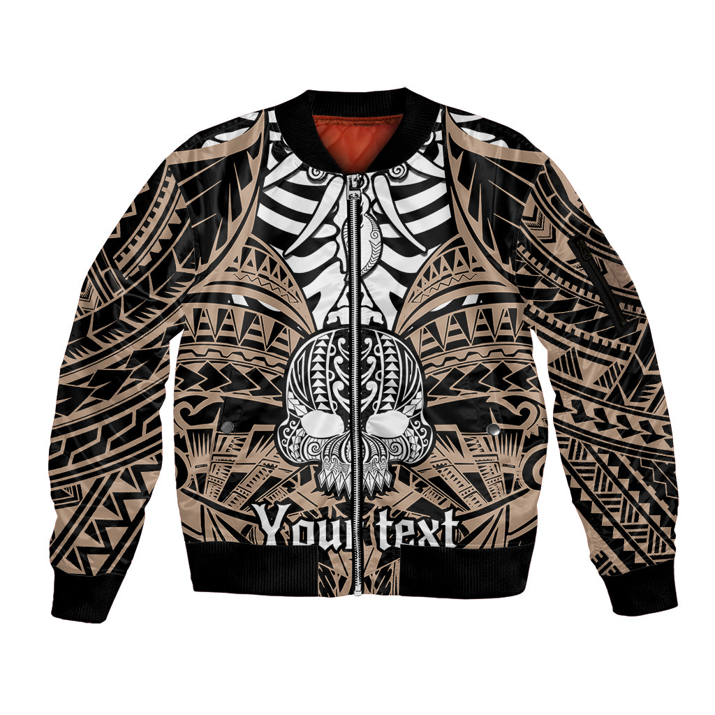 Personalised Polynesia Skull Sleeve Zip Bomber Jacket With Boars Tusk Gold Arty Vibe - Wonder Print Shop