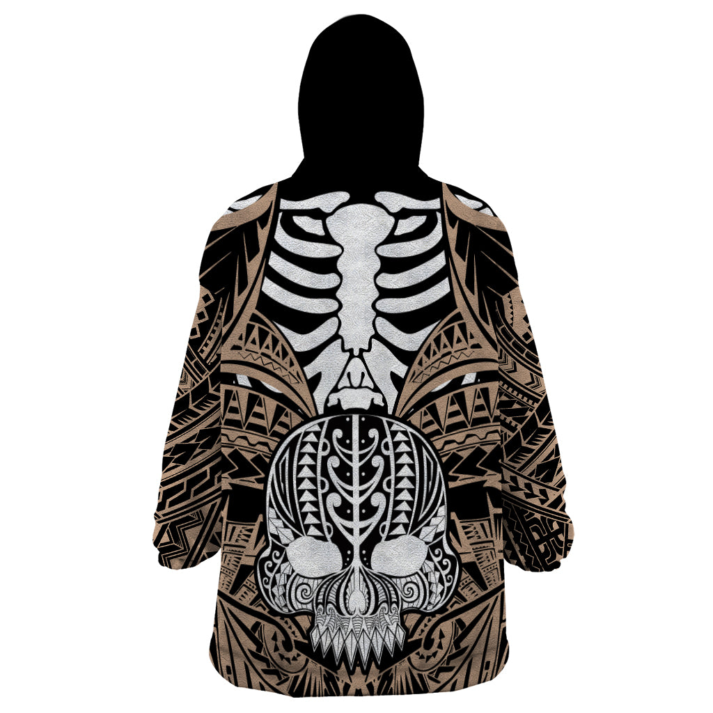 Personalised Polynesia Skull Wearable Blanket Hoodie With Boars Tusk Gold Arty Vibe - Wonder Print Shop