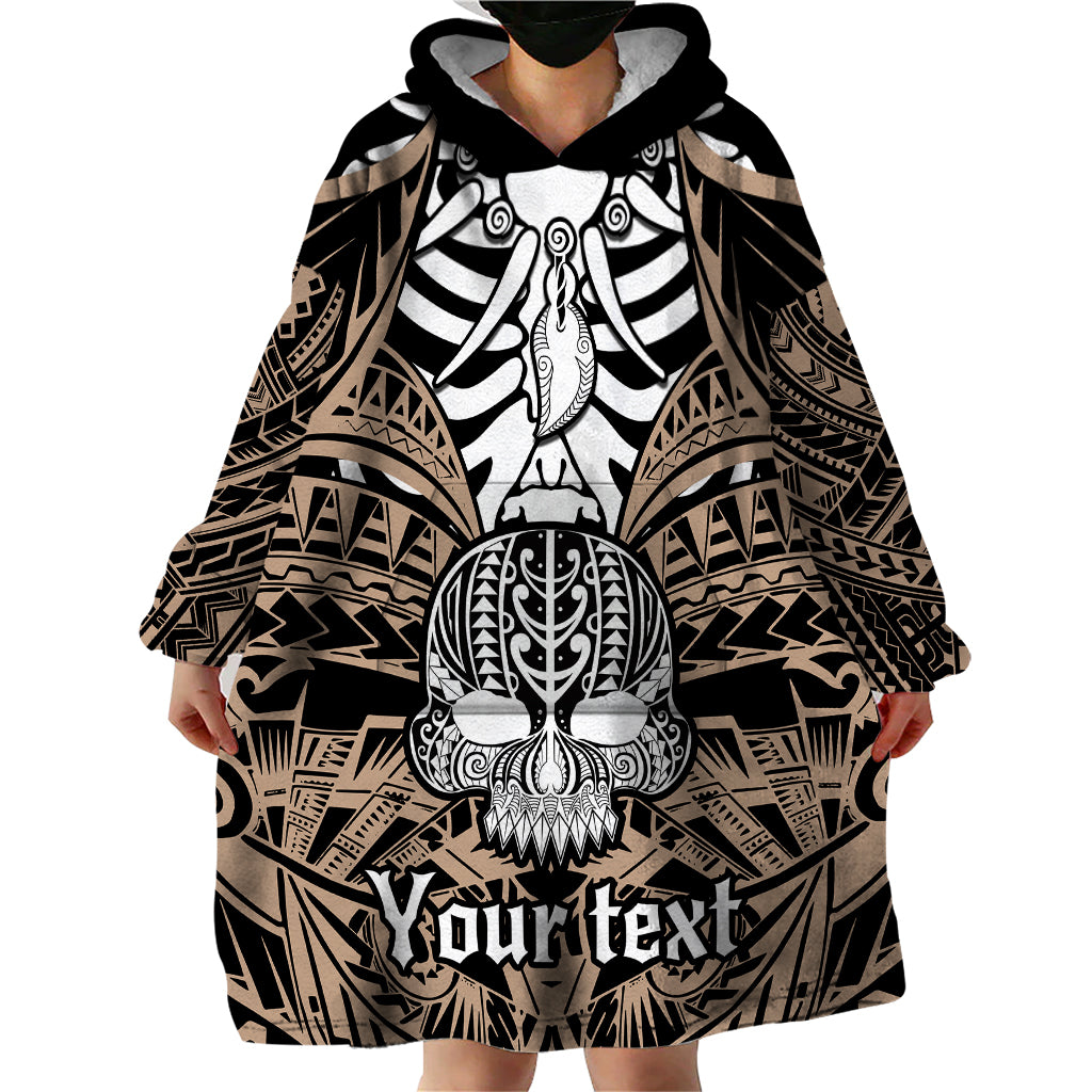 Personalised Polynesia Skull Wearable Blanket Hoodie With Boars Tusk Gold Arty Vibe - Wonder Print Shop