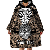 Personalised Polynesia Skull Wearable Blanket Hoodie With Boars Tusk Gold Arty Vibe - Wonder Print Shop