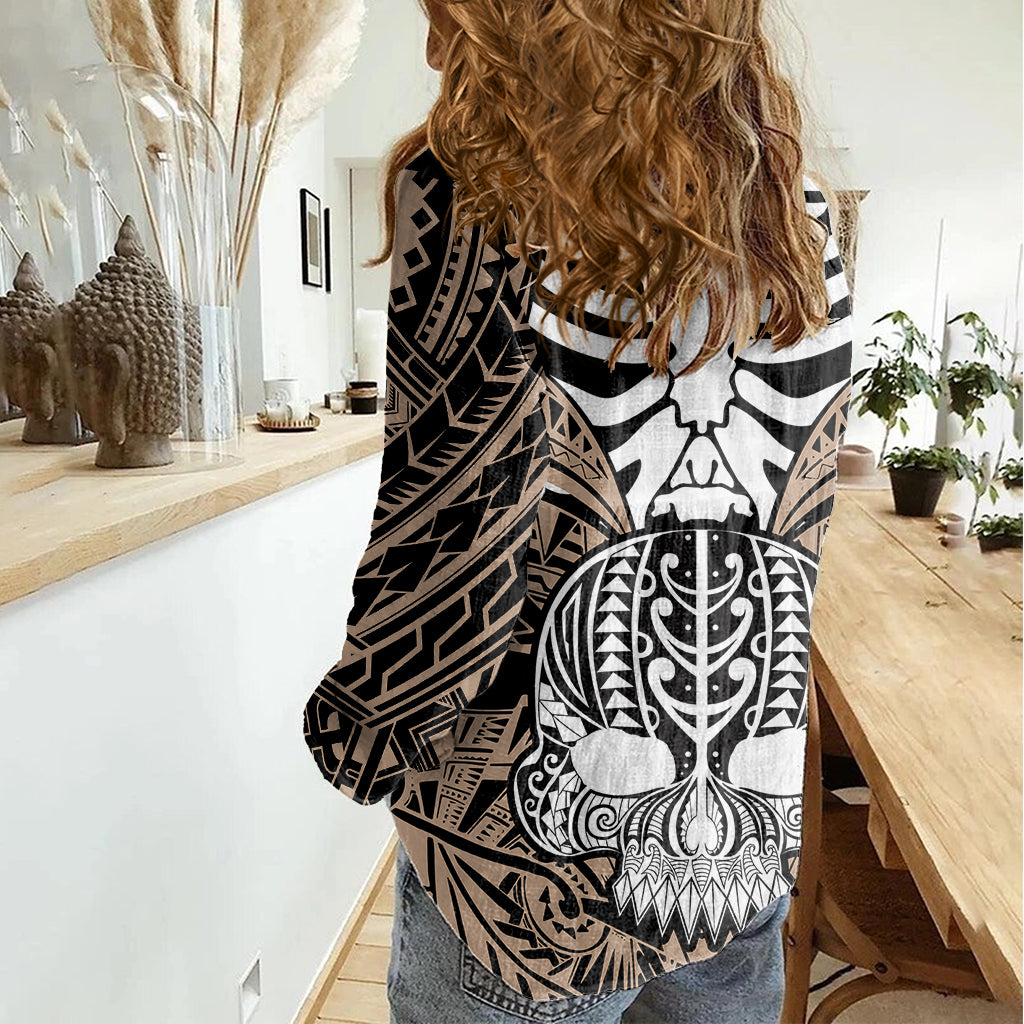 Personalised Polynesia Skull Women Casual Shirt With Boars Tusk Gold Arty Vibe - Wonder Print Shop