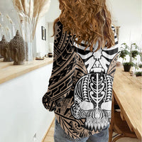 Personalised Polynesia Skull Women Casual Shirt With Boars Tusk Gold Arty Vibe - Wonder Print Shop