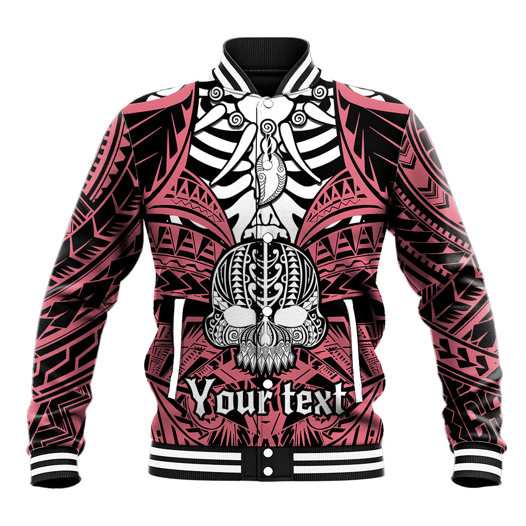 Personalised Polynesia Skull Baseball Jacket With Boars Tusk Pink Arty Vibe LT9 - Wonder Print Shop