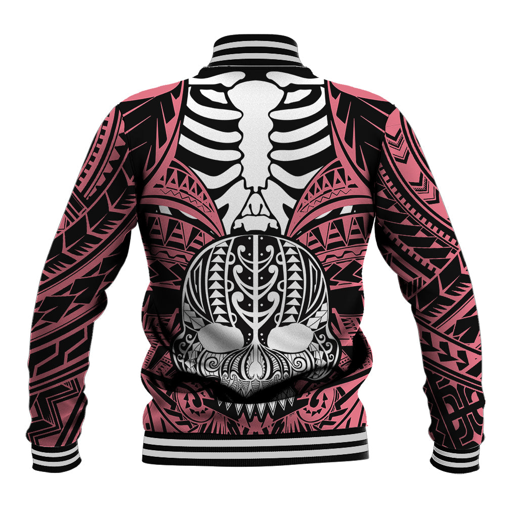 Personalised Polynesia Skull Baseball Jacket With Boars Tusk Pink Arty Vibe LT9 - Wonder Print Shop