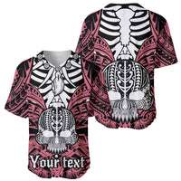 Personalised Polynesia Skull Baseball Jersey With Boars Tusk Pink Arty Vibe LT9 - Wonder Print Shop