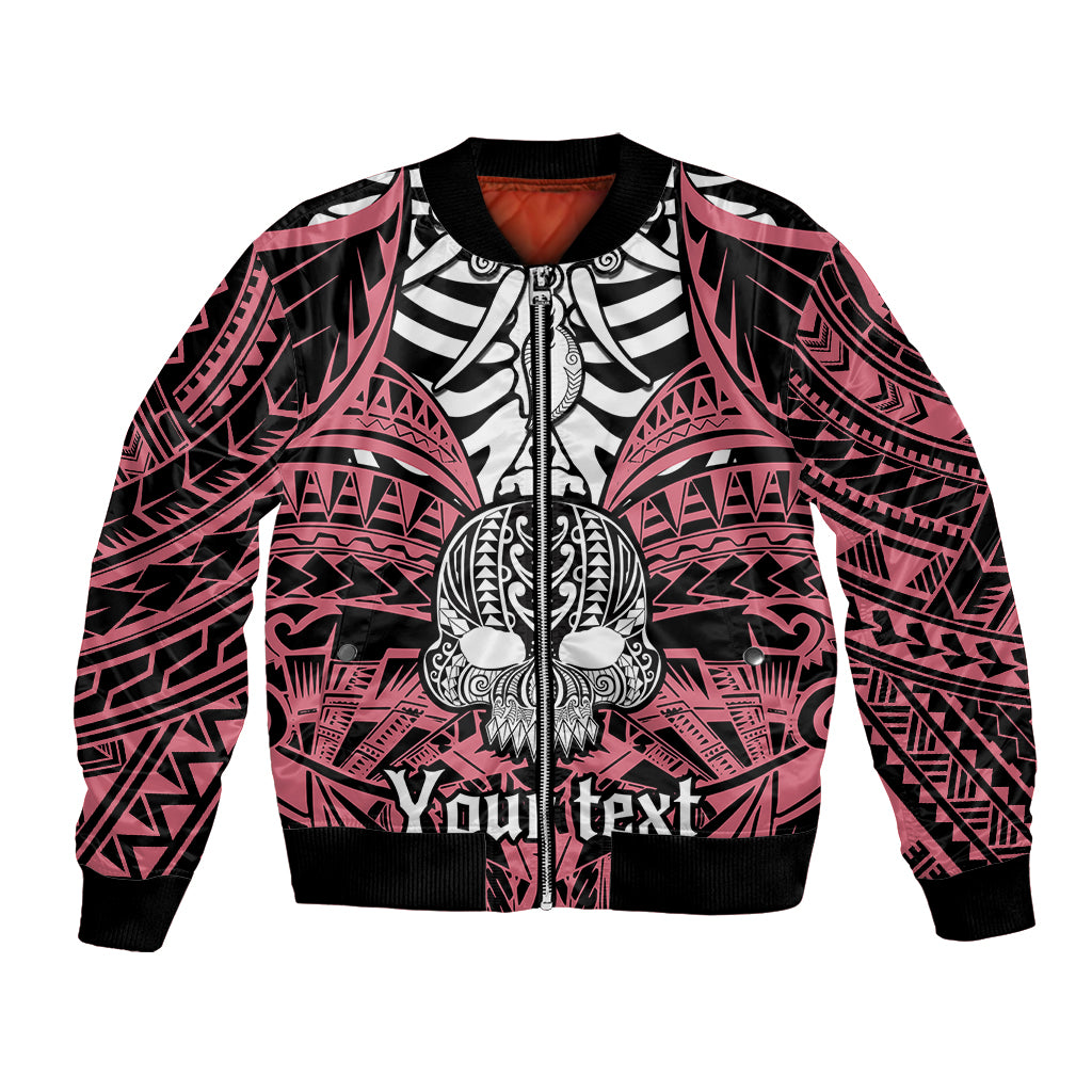 Personalised Polynesia Skull Bomber Jacket With Boars Tusk Pink Arty Vibe LT9 - Wonder Print Shop