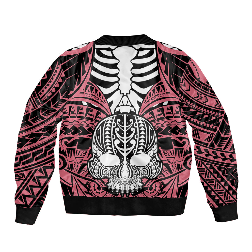 Personalised Polynesia Skull Bomber Jacket With Boars Tusk Pink Arty Vibe LT9 - Wonder Print Shop