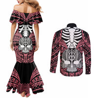 personalised-polynesia-skull-couples-matching-mermaid-dress-and-long-sleeve-button-shirts-with-boars-tusk-pink-arty-vibe