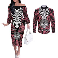 personalised-polynesia-skull-couples-matching-off-the-shoulder-long-sleeve-dress-and-long-sleeve-button-shirts-with-boars-tusk-pink-arty-vibe