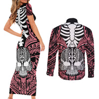 Personalised Polynesia Skull Couples Matching Short Sleeve Bodycon Dress and Long Sleeve Button Shirts With Boars Tusk Pink Arty Vibe LT9 - Wonder Print Shop
