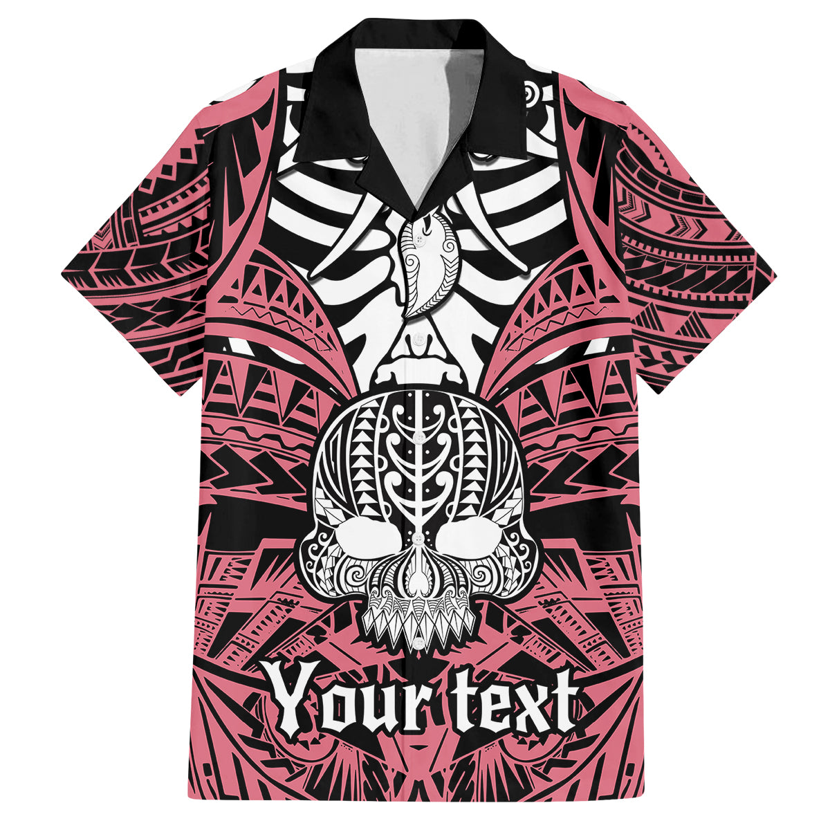 Personalised Polynesia Skull Family Matching Off Shoulder Short Dress and Hawaiian Shirt With Boars Tusk Pink Arty Vibe LT9 - Wonder Print Shop