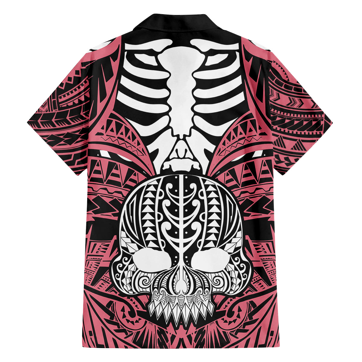 Personalised Polynesia Skull Family Matching Off Shoulder Short Dress and Hawaiian Shirt With Boars Tusk Pink Arty Vibe LT9 - Wonder Print Shop