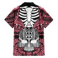 Personalised Polynesia Skull Family Matching Short Sleeve Bodycon Dress and Hawaiian Shirt With Boars Tusk Pink Arty Vibe - Wonder Print Shop