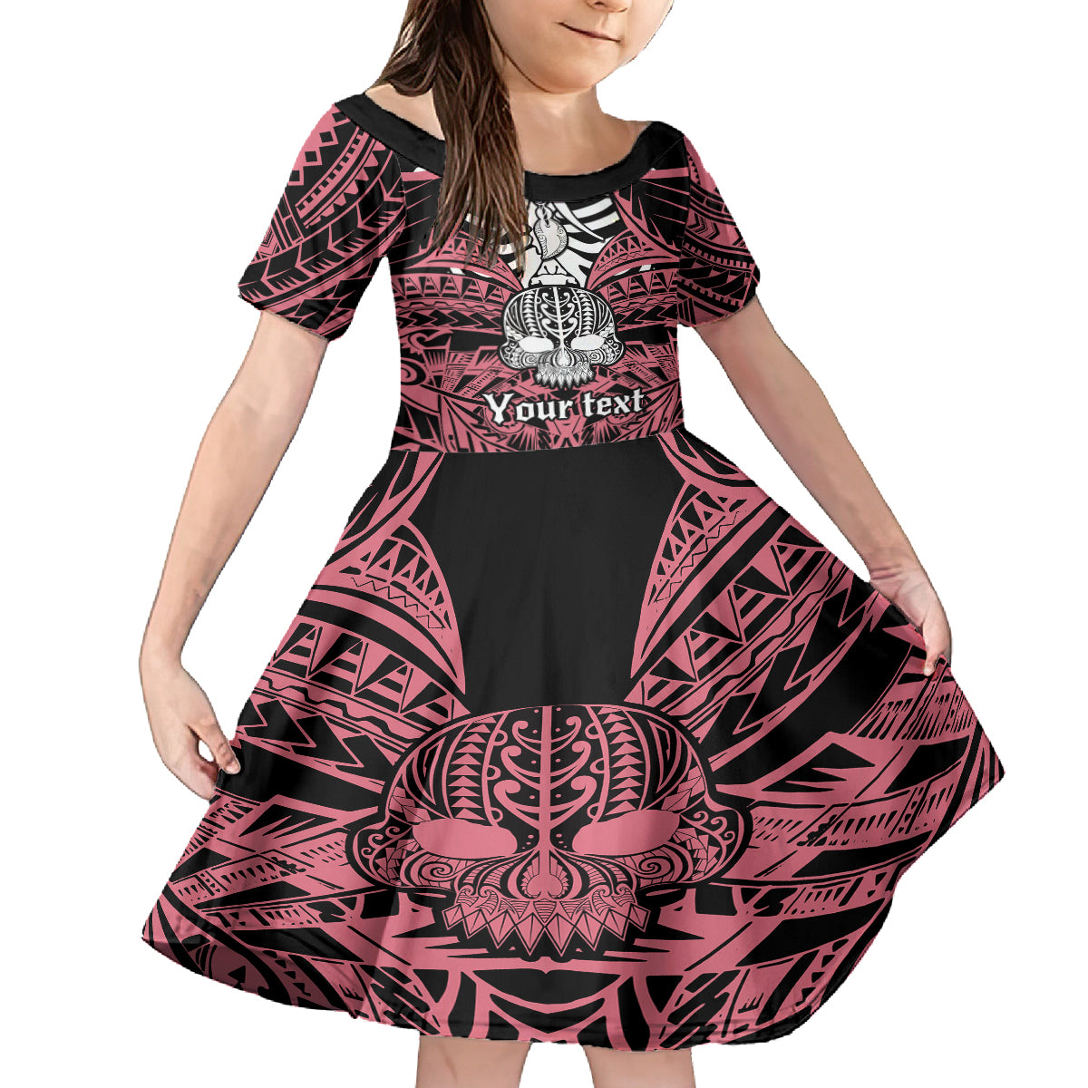 Personalised Polynesia Skull Family Matching Summer Maxi Dress and Hawaiian Shirt With Boars Tusk Pink Arty Vibe - Wonder Print Shop