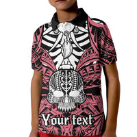 Personalised Polynesia Skull Kid Polo Shirt With Boars Tusk Pink Arty Vibe - Wonder Print Shop