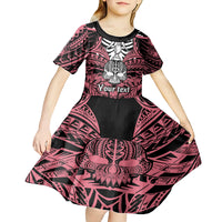 Personalised Polynesia Skull Kid Short Sleeve Dress With Boars Tusk Pink Arty Vibe - Wonder Print Shop