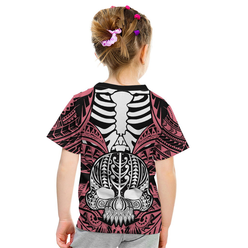Personalised Polynesia Skull Kid T Shirt With Boars Tusk Pink Arty Vibe - Wonder Print Shop