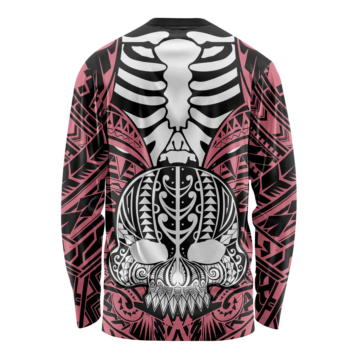 Personalised Polynesia Skull Long Sleeve Shirt With Boars Tusk Pink Arty Vibe - Wonder Print Shop