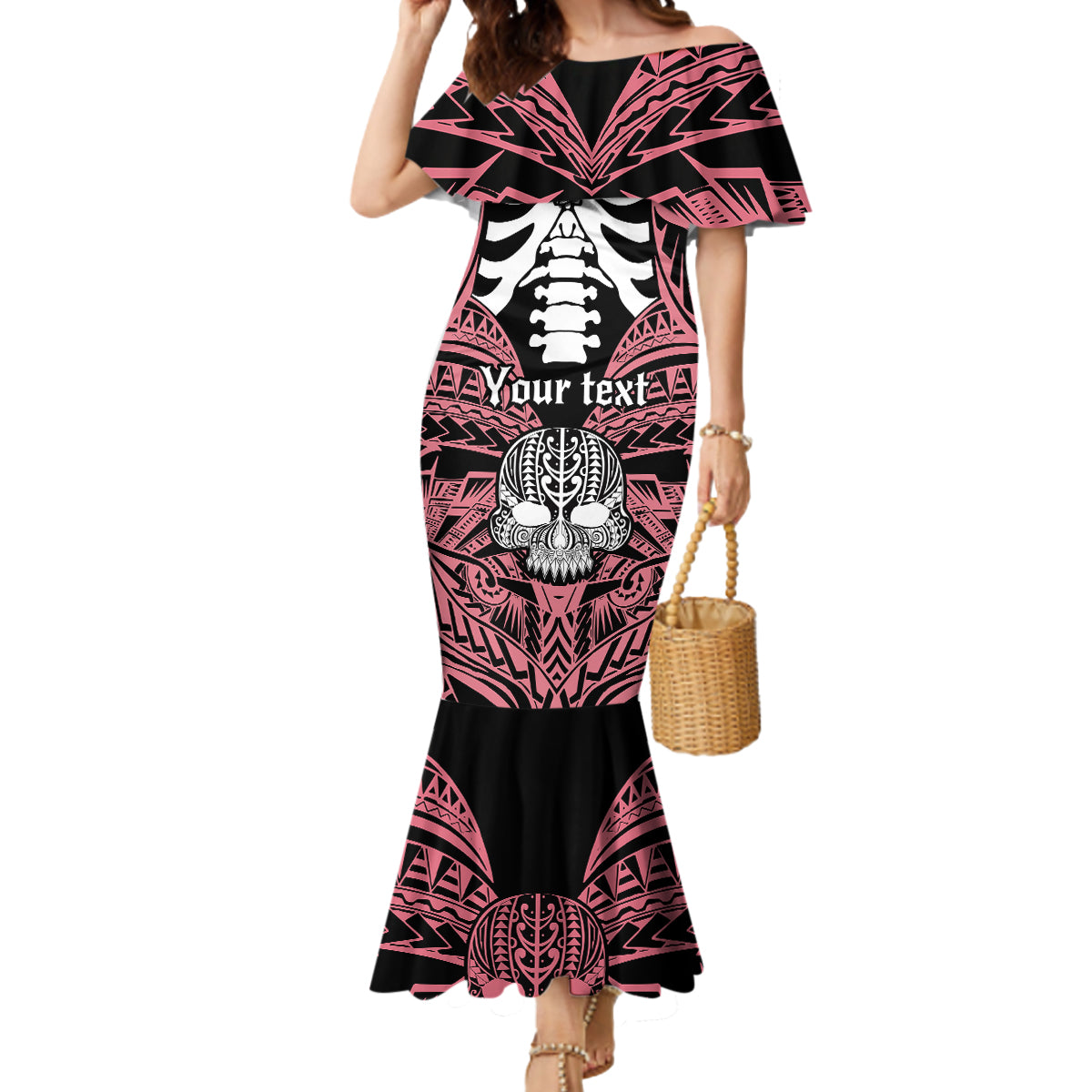 Personalised Polynesia Skull Mermaid Dress With Boars Tusk Pink Arty Vibe - Wonder Print Shop