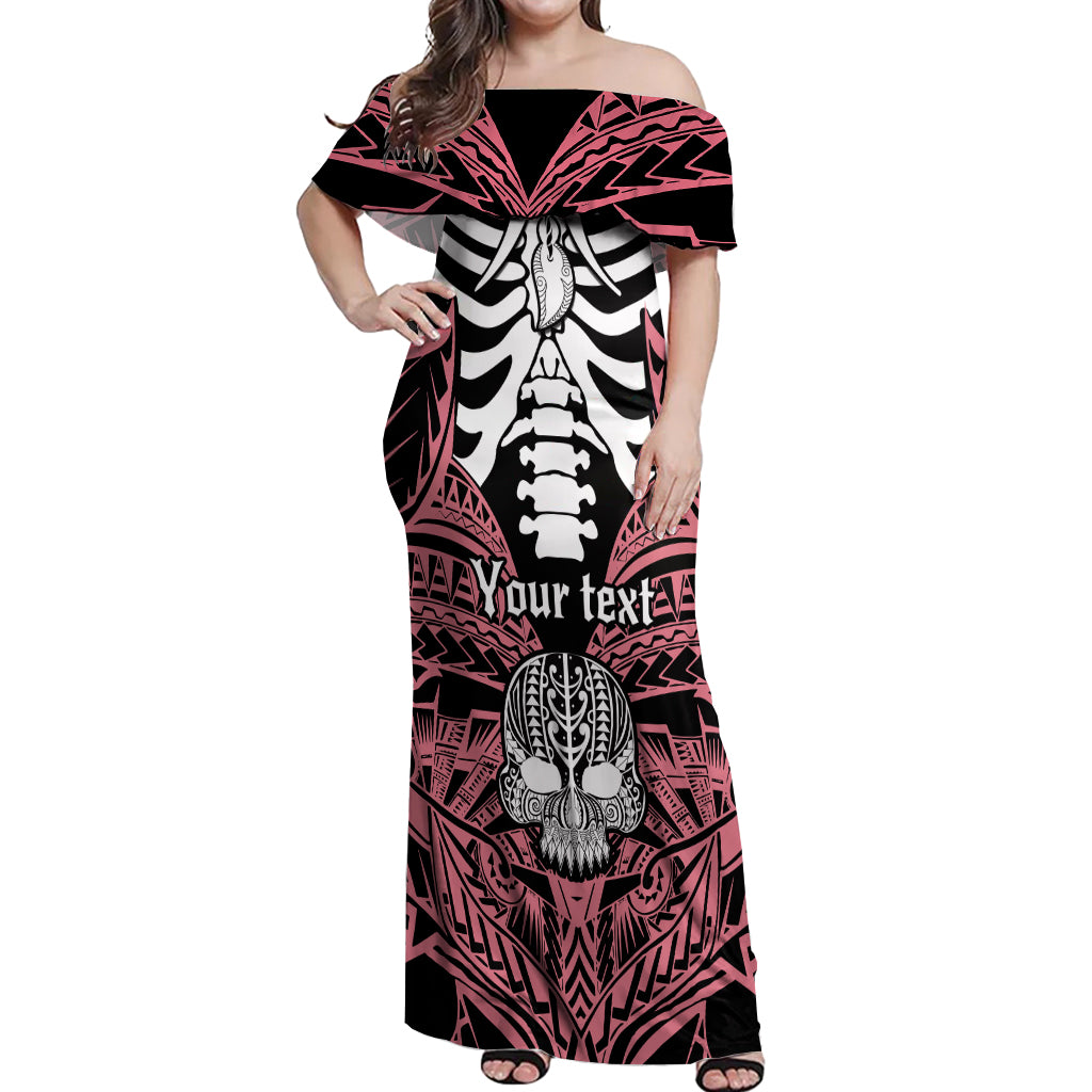 Personalised Polynesia Skull Off Shoulder Maxi Dress With Boars Tusk Pink Arty Vibe - Wonder Print Shop