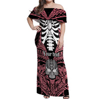 Personalised Polynesia Skull Off Shoulder Maxi Dress With Boars Tusk Pink Arty Vibe - Wonder Print Shop
